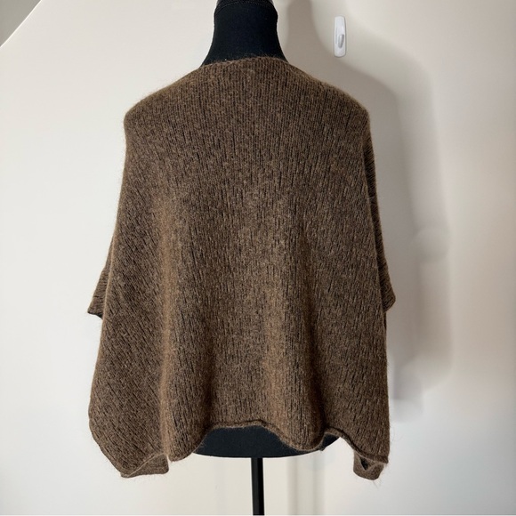 SARAH PACINI Brown Jacquard Poncho Sweater Long Sleeve Merino Wool Mohair O/S - Picture 9 of 11